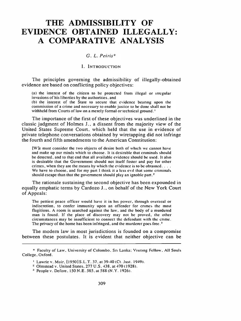 The Admissibility of Evidence Obtained Illegally A Comparative