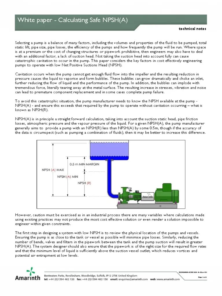 White Paper Calculating Safe NPSH (A) PDF Pump Chemical Engineering