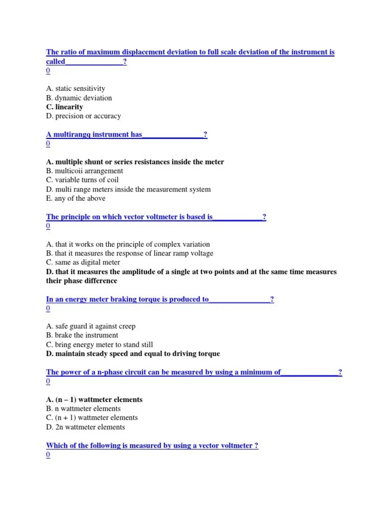 Instrument Mcqs PDF Inductor Voltage