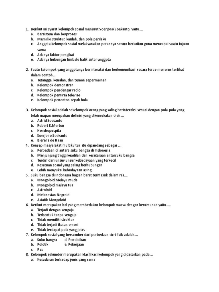 Berikut Ini Syarat Kelompok Sosial Menurut Soerjono Soekanto | PDF