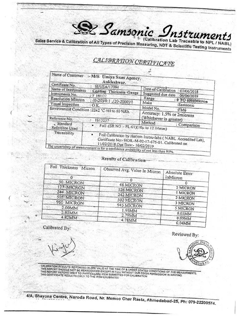 Calibration Certificate PDF