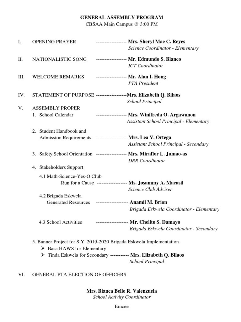 1st General Assembly Program Flow PDF