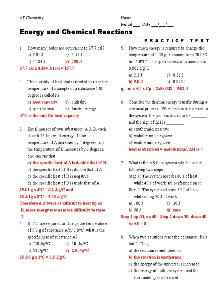 CH 6 Practice Test Answer Key | PDF | Heat Capacity | Heat