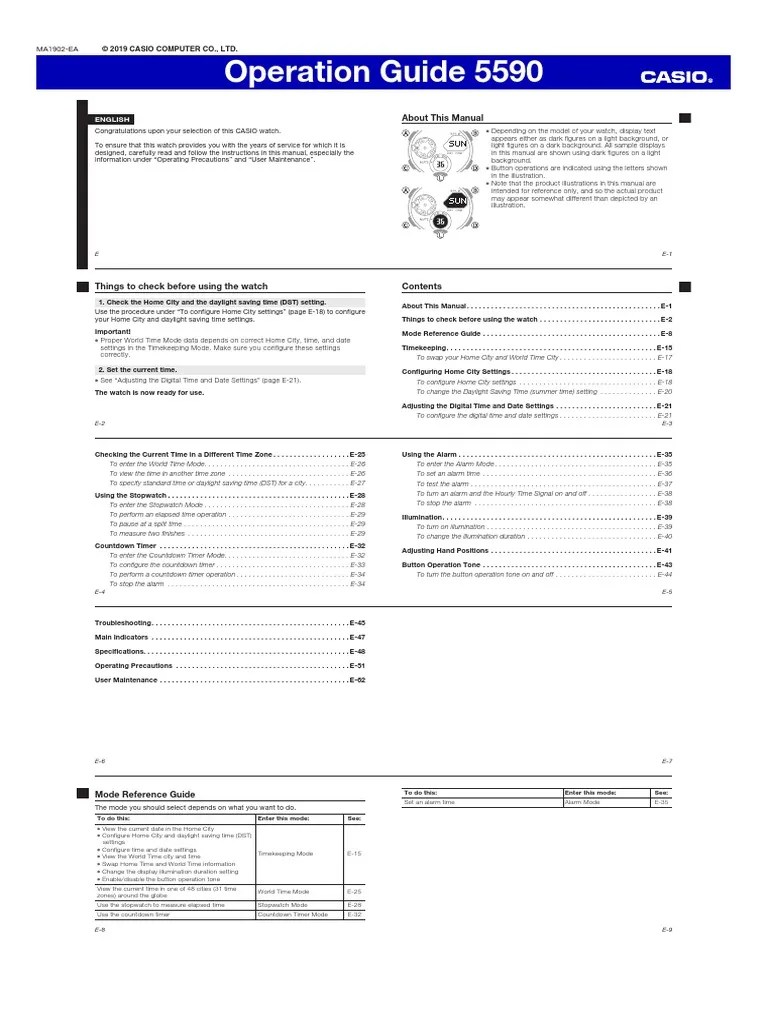 Manual For Casio G-Shock GA-2000E-4DR Analog-Digital With Carbon Core