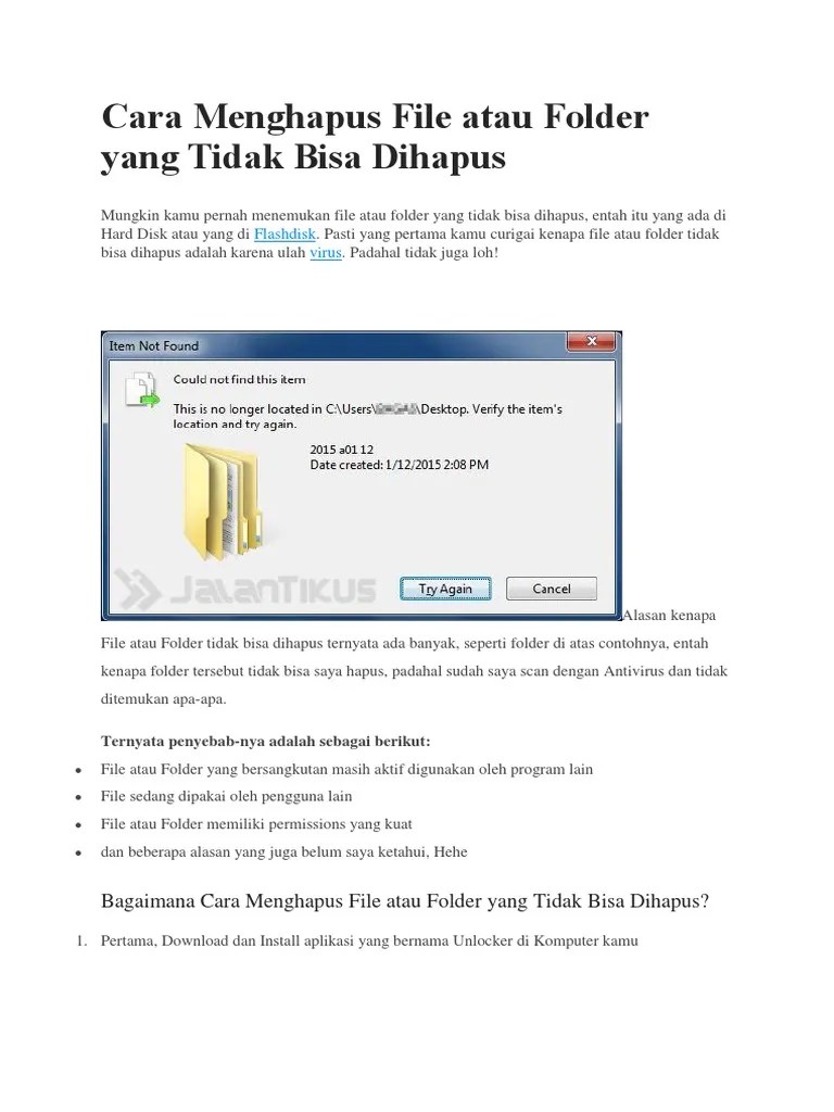 Cara Menghapus File Atau Folder Yang Tidak Bisa Dihapus | PDF