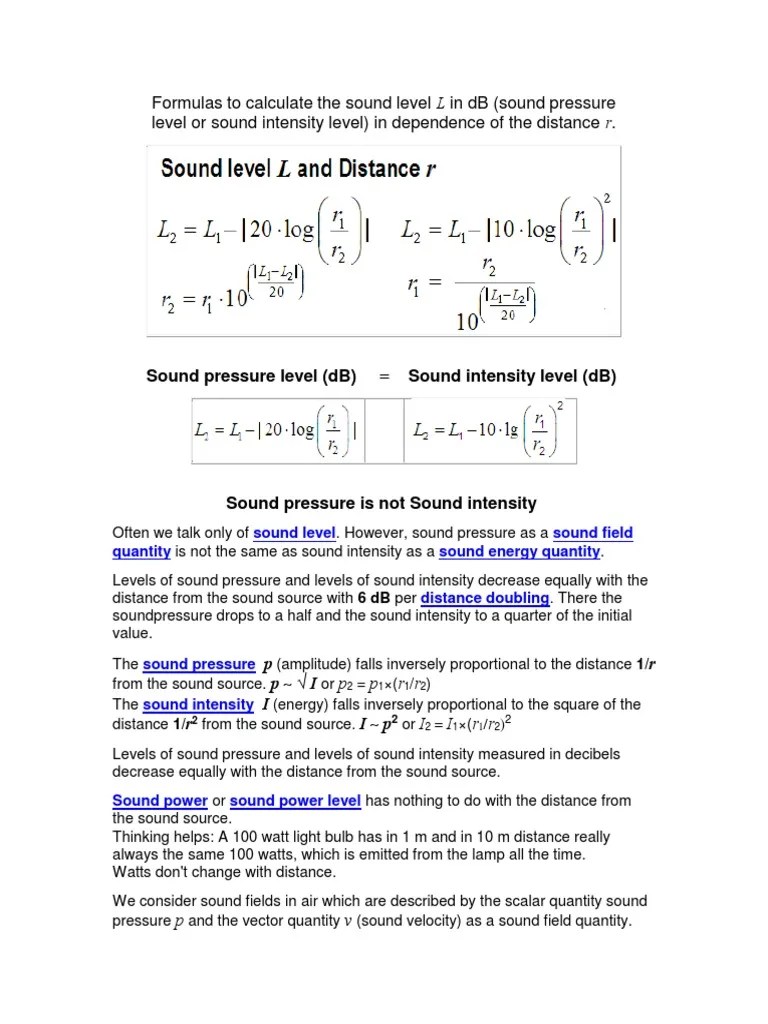 Calculating Sound Levels in Decibels Based on Distance from Source and