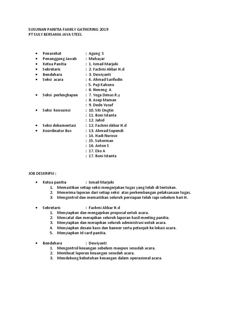 Susunan Panitia Family Gathering Jobdesk | PDF
