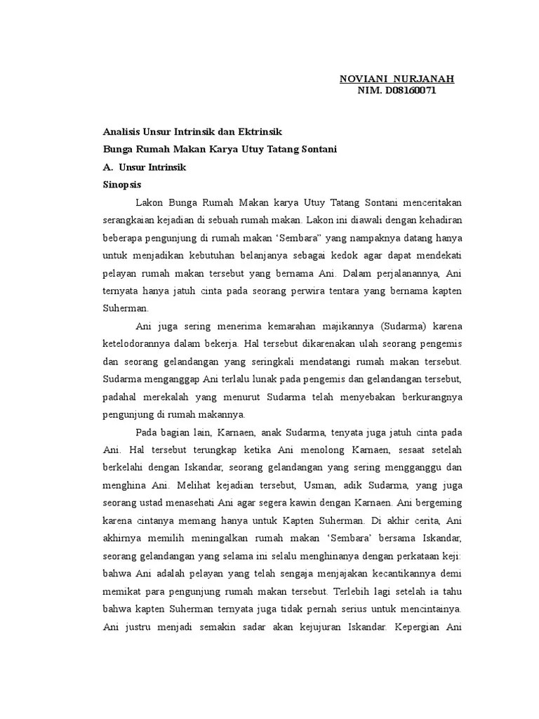 Unsur Intrinsik Drama Bunga Rumah Makan Berbagai Unsur