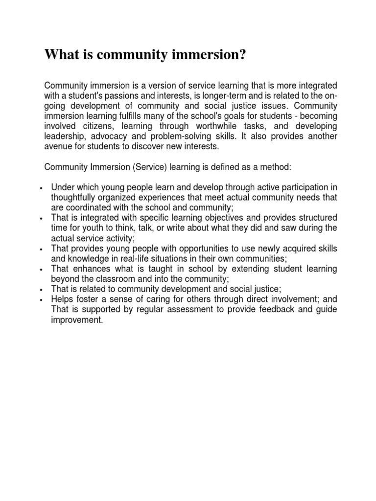 What is Community Immersion Service Learning Community