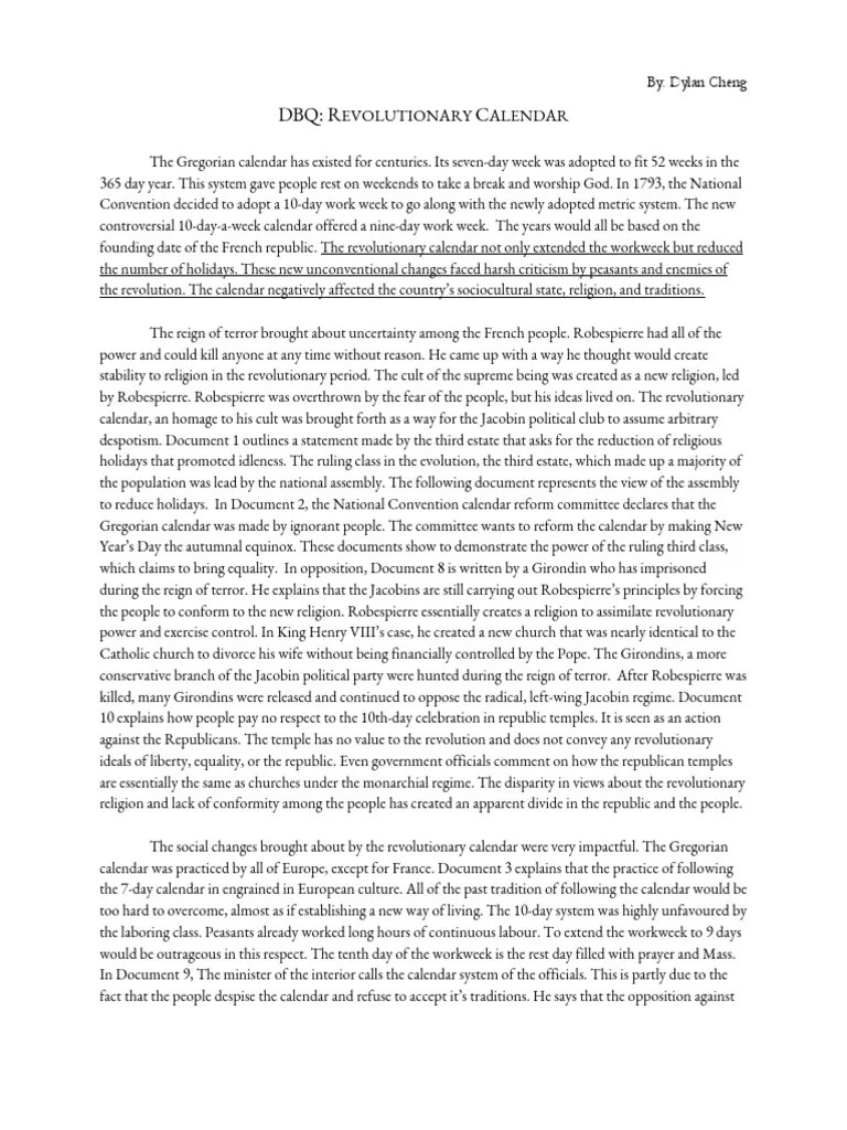 DBQ Revolutionary Calendar PDF PDF Maximilien Robespierre Reign