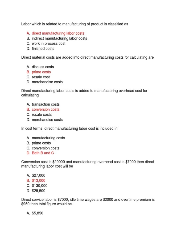 Cost Mcqs PDF Cost Labour Economics