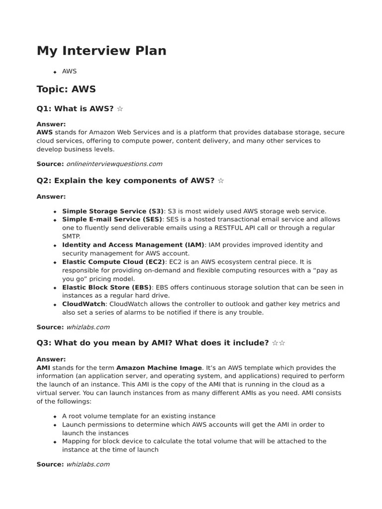 AWS Interview Questions PDF Amazon  Services Cloud Computing