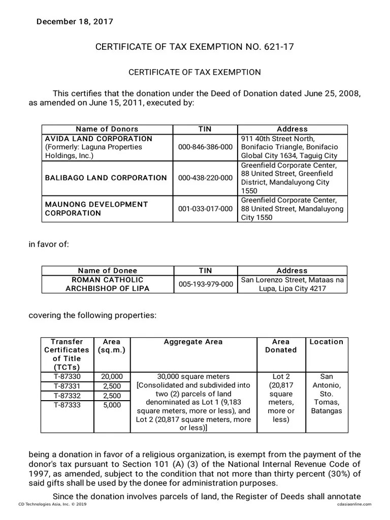 Avida Land Donation Subject To VAT PDF Internal Revenue Code Taxes