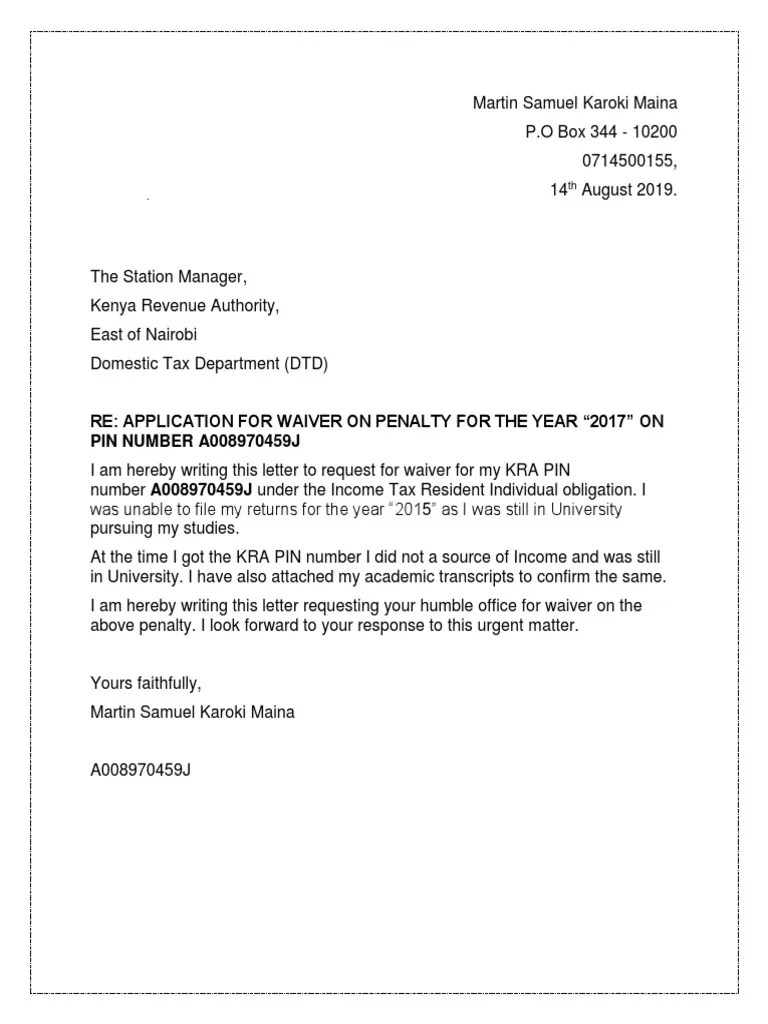 Kra Waiver Letter
