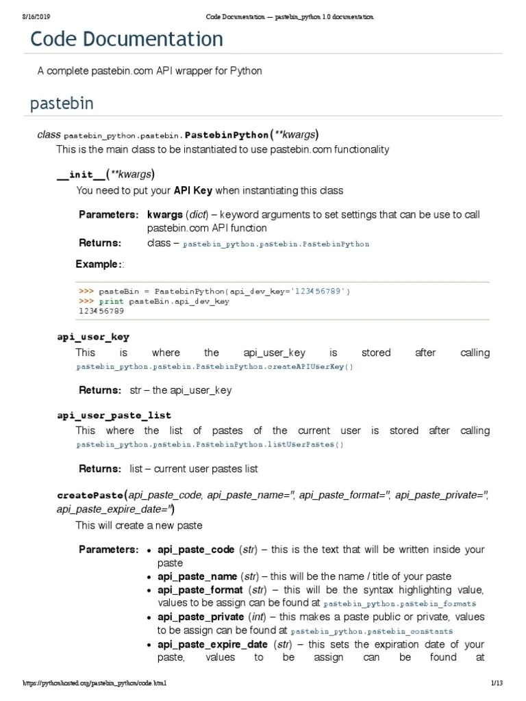 Code Documentation Pastebin Python 1.0 Documentation PDF