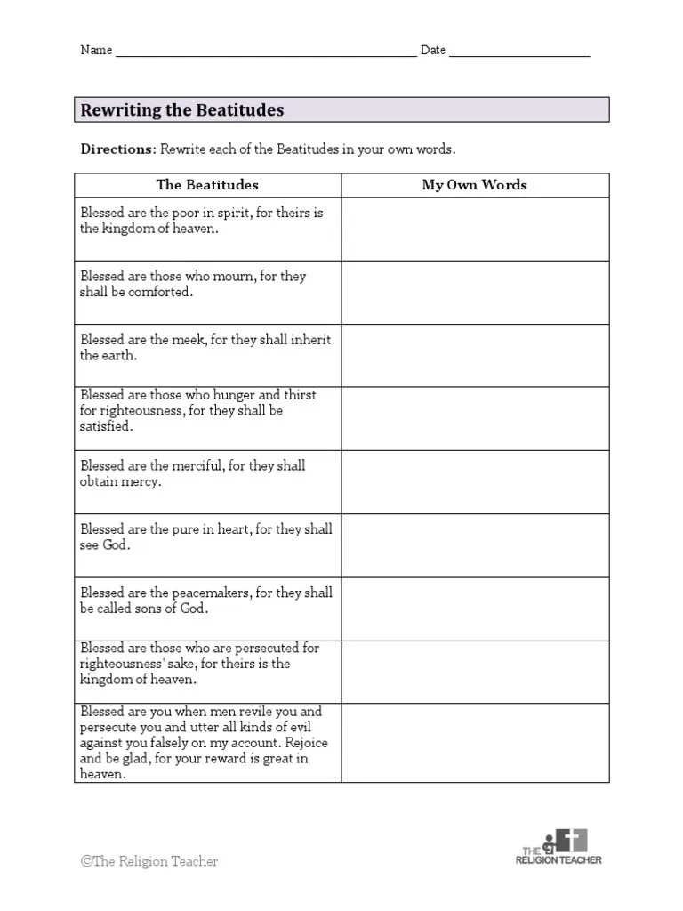 The Beatitudes Worksheets (1) | Beatitudes | Heaven | Free 30-day Trial