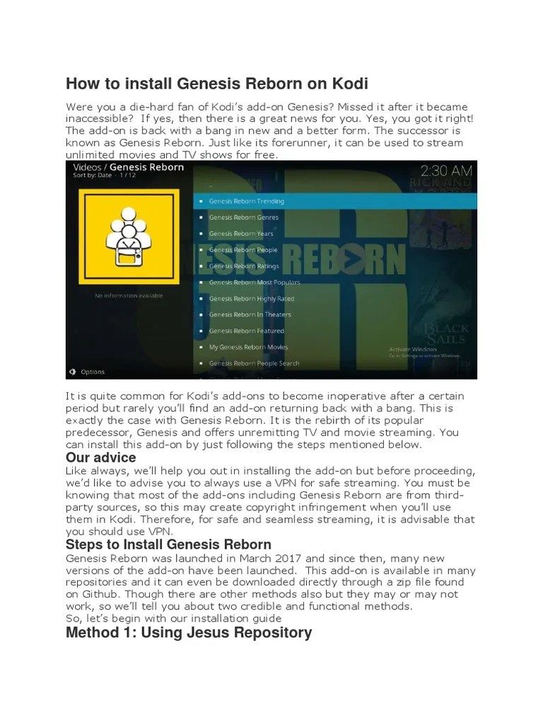 Install Genesis Reborn On Kodi | PDF | Screenshot | Operating 