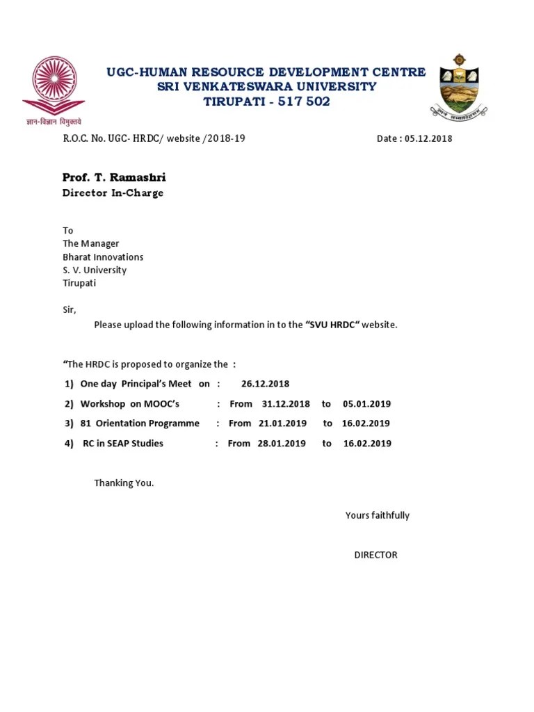 UgcHuman Resource Development Centre Sri Venkateswara University