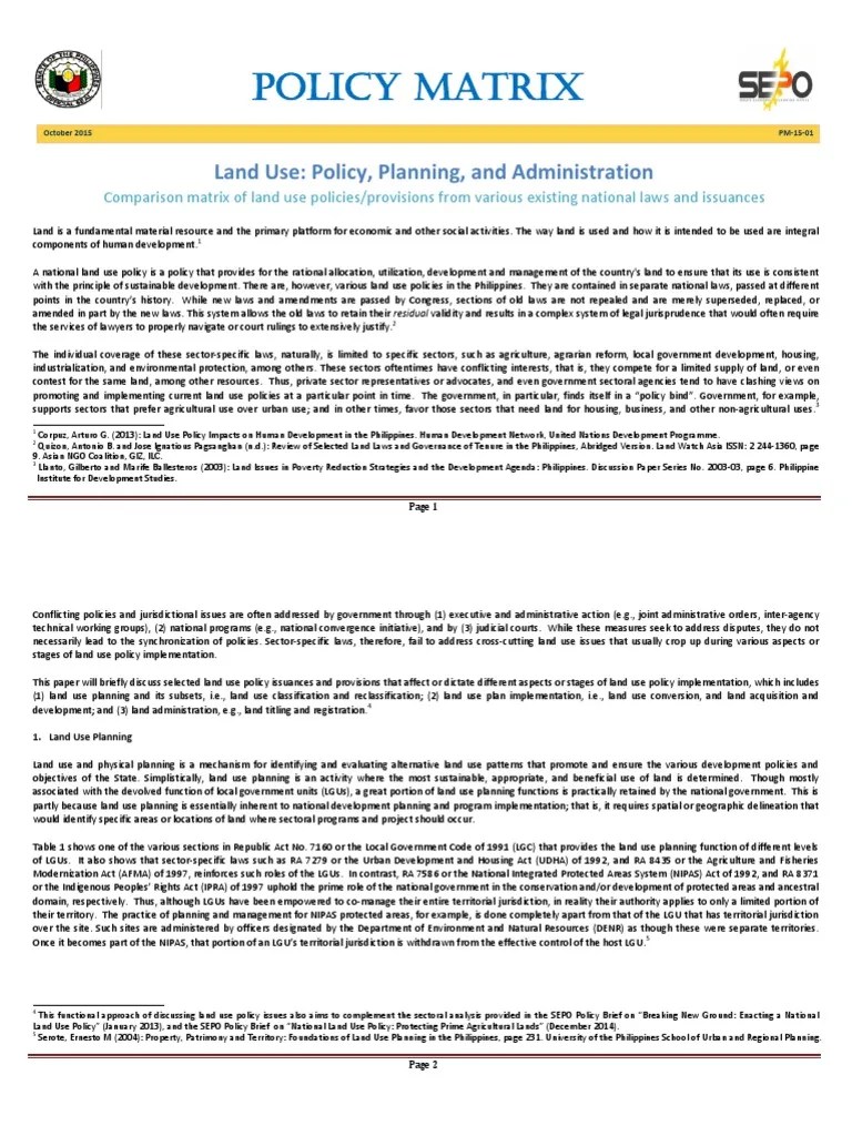 PolicyMatrix Land UsePolicy Planning and Administration Final
