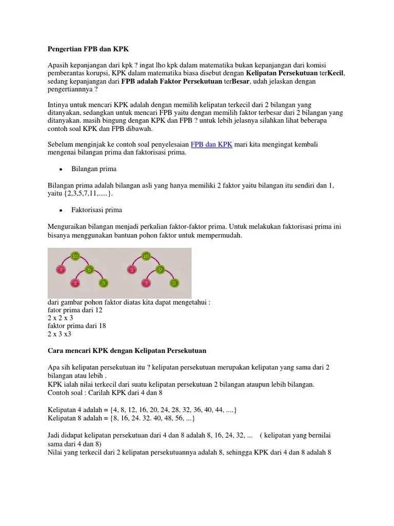 14+ Contoh Soal Cerita Kpk Dan Fpb Dengan Pohon Faktor - Kumpulan Contoh  Soal