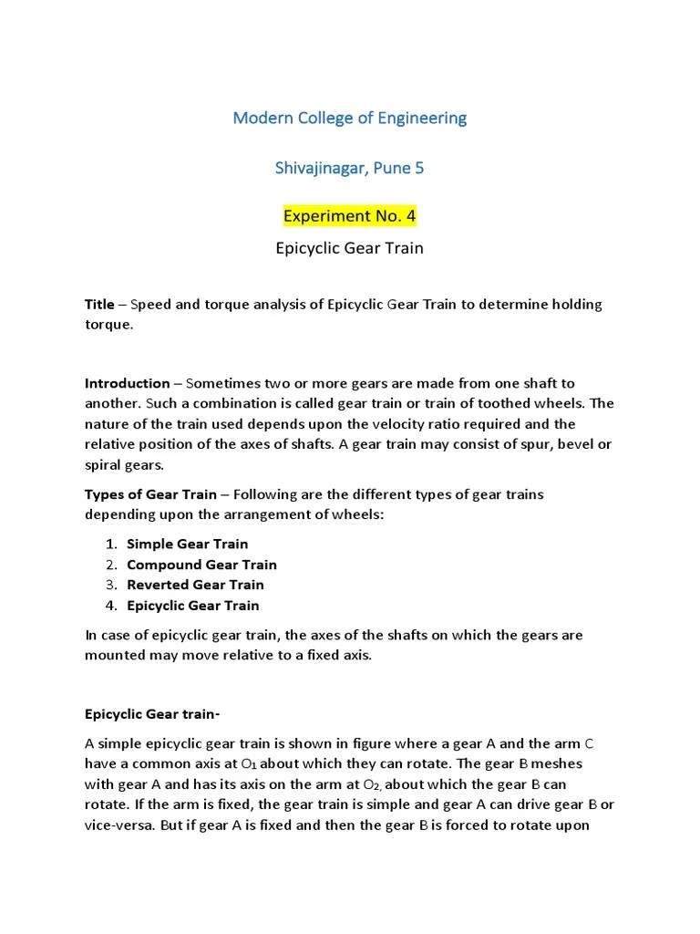 Epicyclic Gear Train Download Free PDF Gear Torque