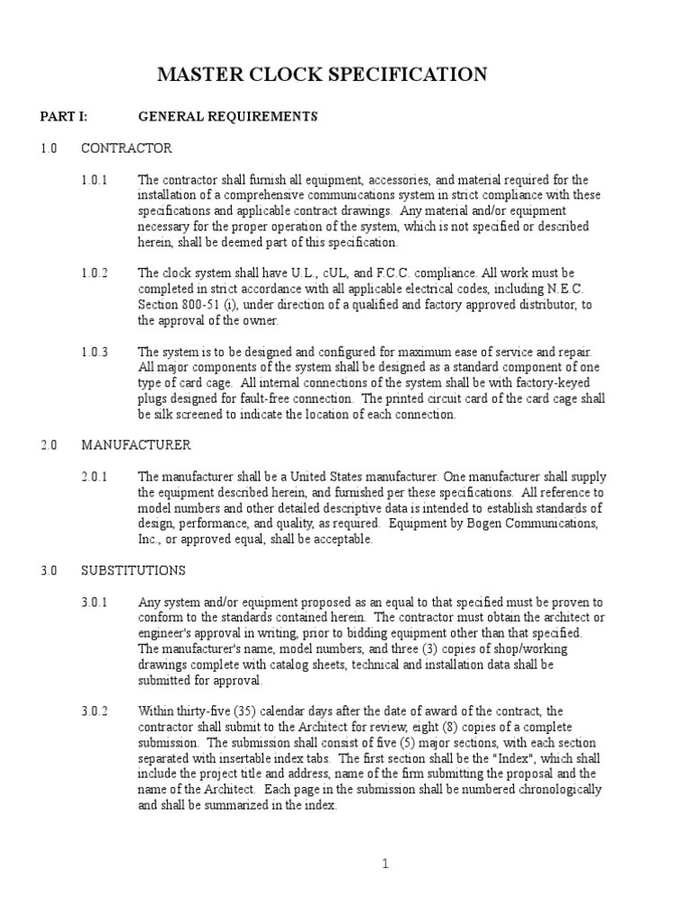 Master Clock Specification General Requirements PDF Specification (Technical Standard) Clock
