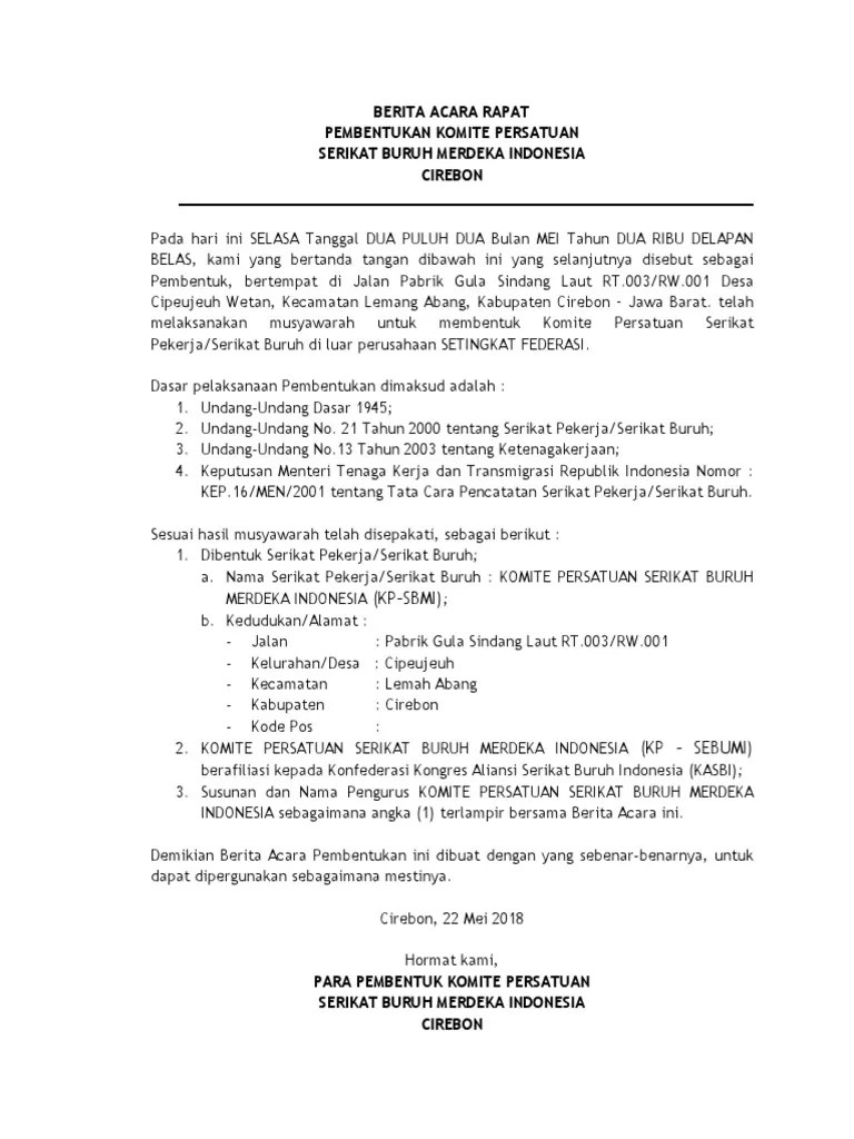 Berita Acara Komite Persatuan Sbmi Cirebon | PDF