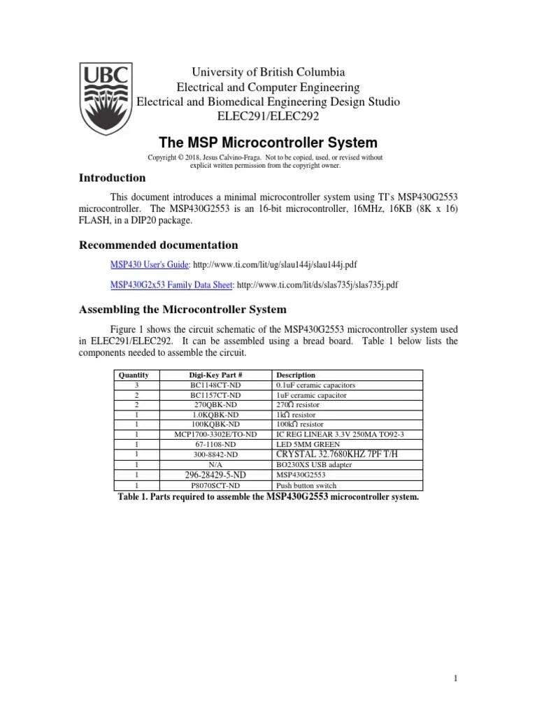 The MSP430 Microcontroller System | PDF | Electrical Engineering
