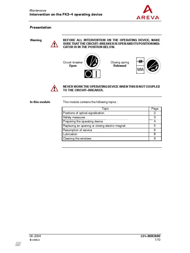 Areva SF6 Circuit Breaker Intervention On The FK3 4 Operating