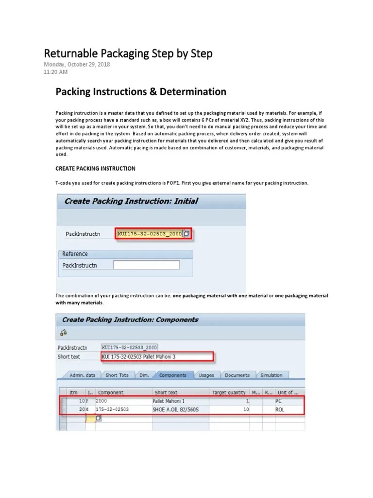 SAP Returnable Packaging Step by Step.docx Packaging And Labeling Receipt