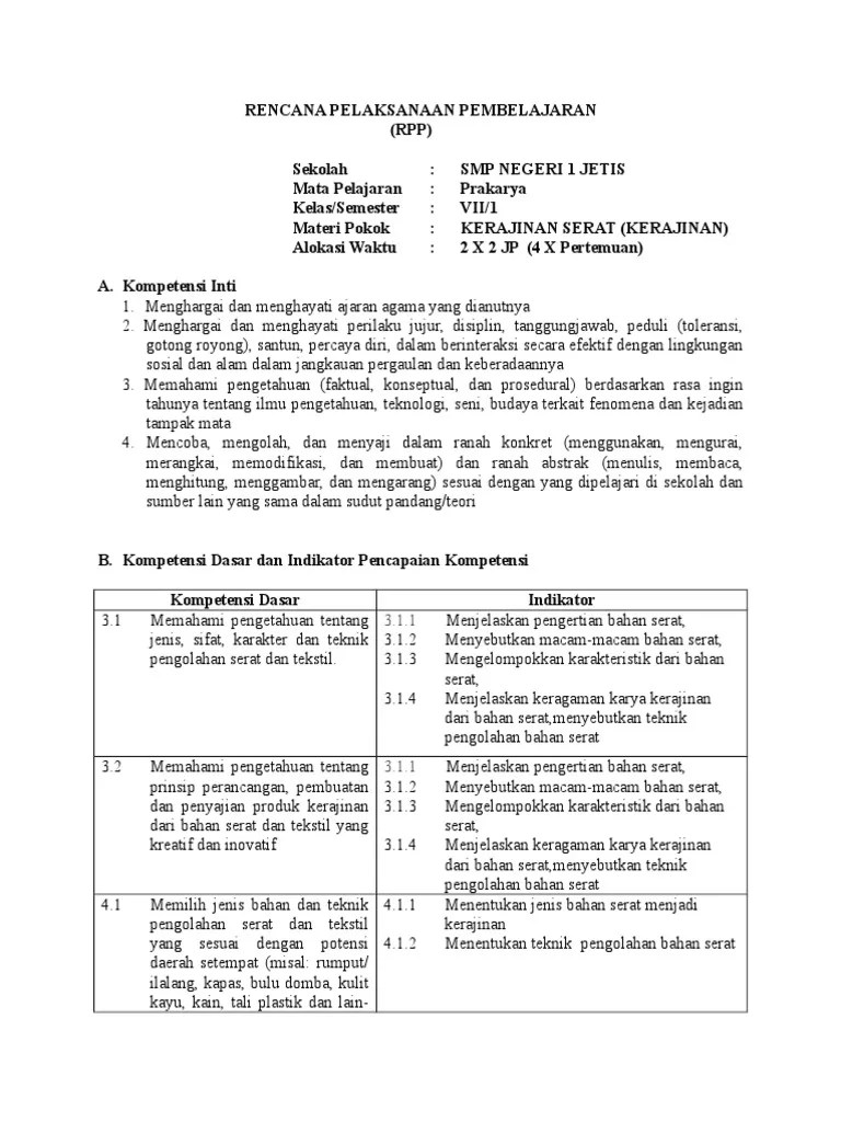Rpp Prakarya Kelas 7 Kerajinan Serat Alam Unduh File Guru