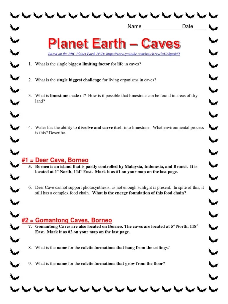 Earth Caves Worksheet PDF Cave Water