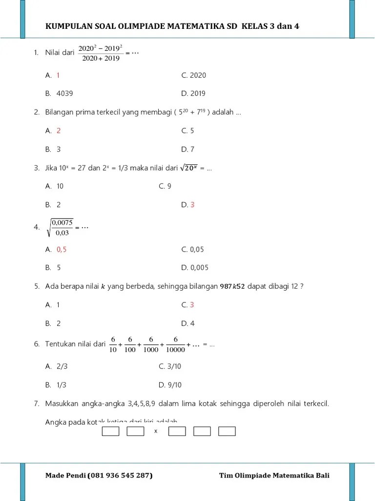 Kumpulan Soal Olimpiade Matematika SD Kelas 5 Dan 6 | PDF