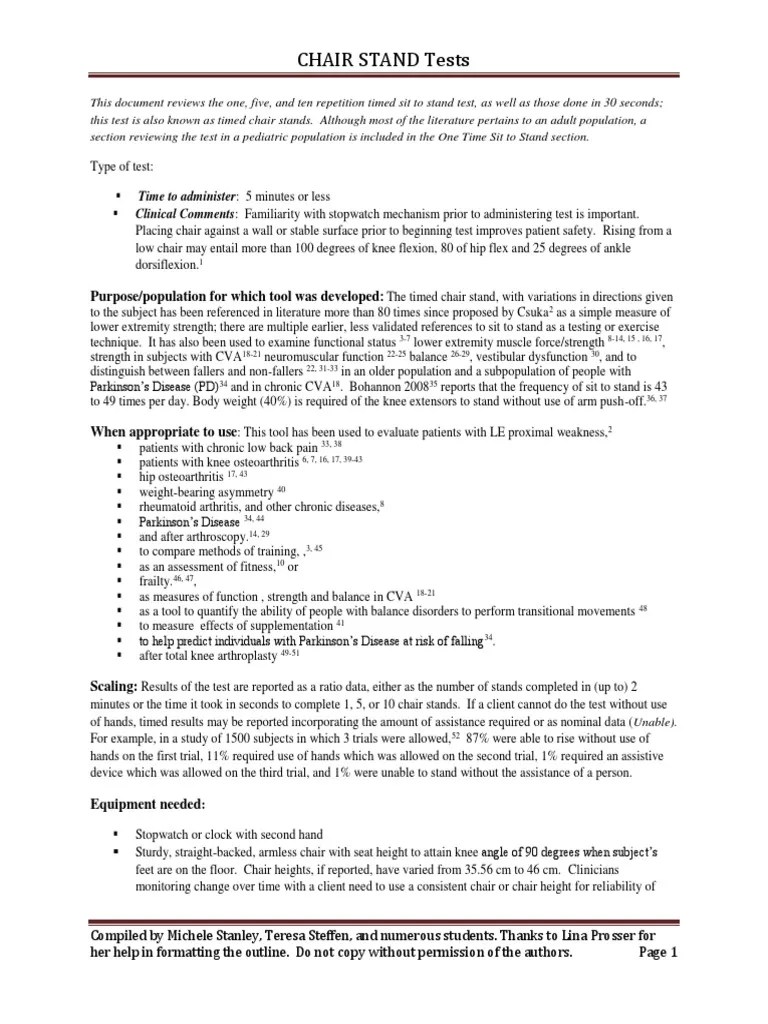 Chair Stand Tests Purpose/population For Which Tool Was Developed