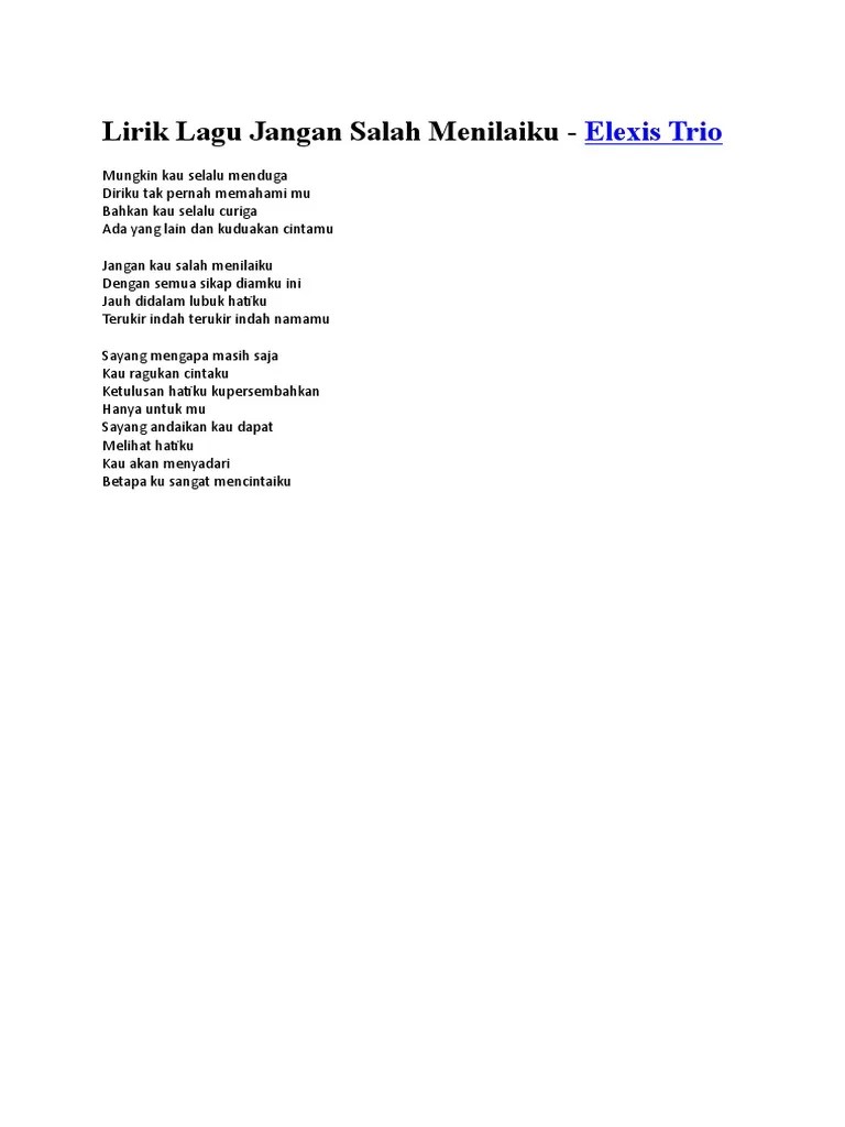 Lirik Lagu Jangan Kau Salah Menilaiku Chord