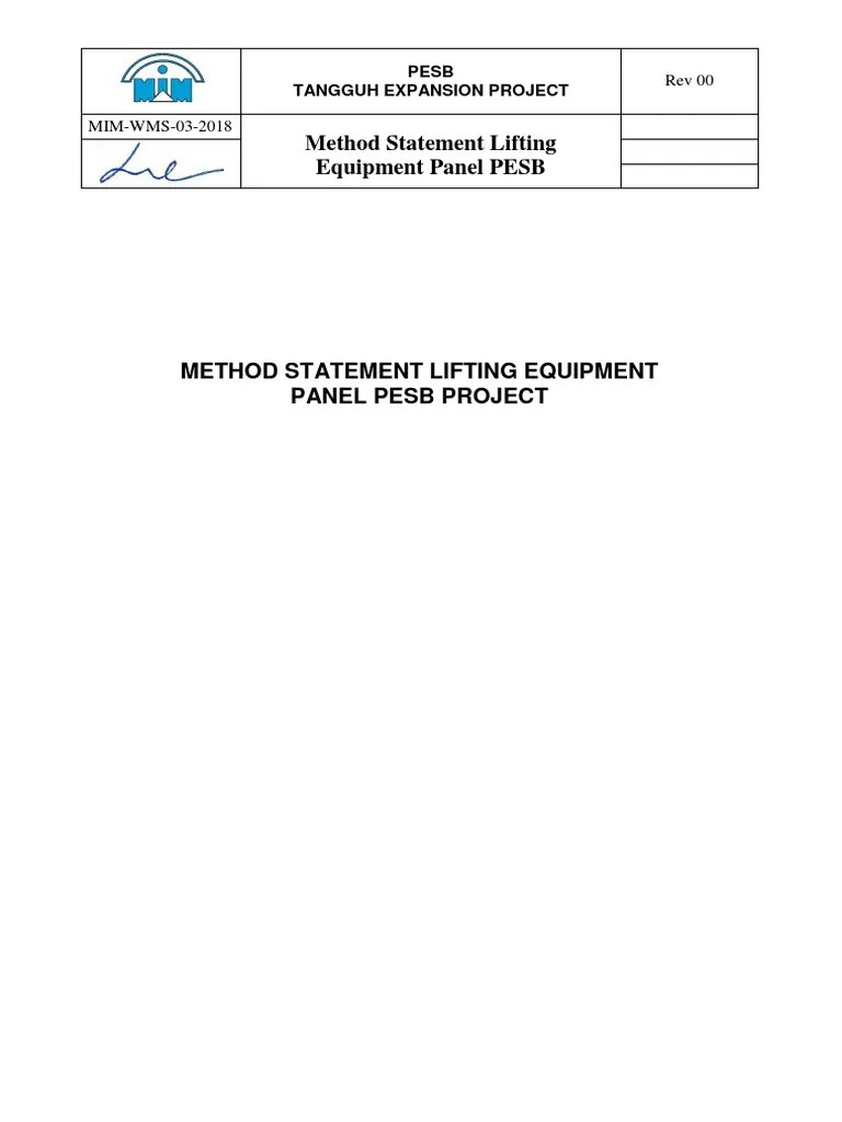 Method Statement Lifting Equipment Panel Pesb Project Elevator Forklift