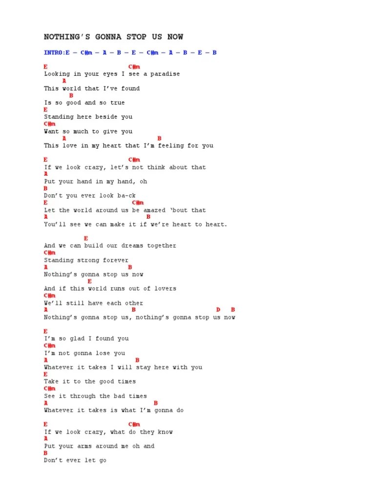 Chords Nothings Gonna Stop Us Now PDF
