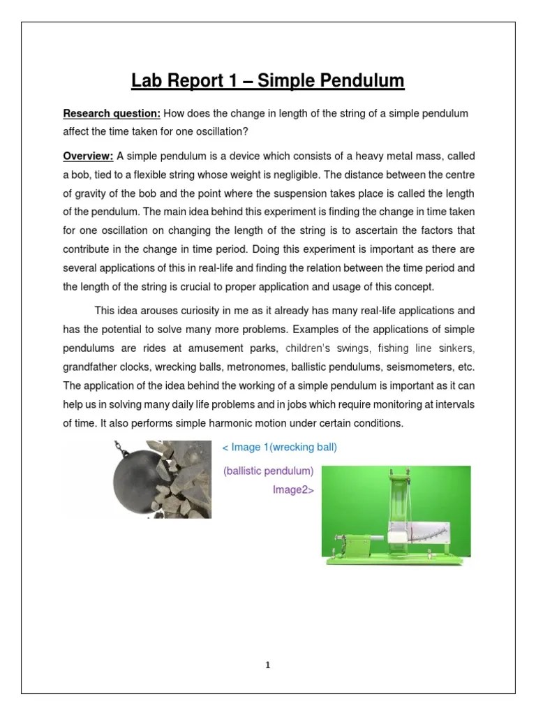 Lab Report Simple Pendulum PDF Pendulum Observational Error