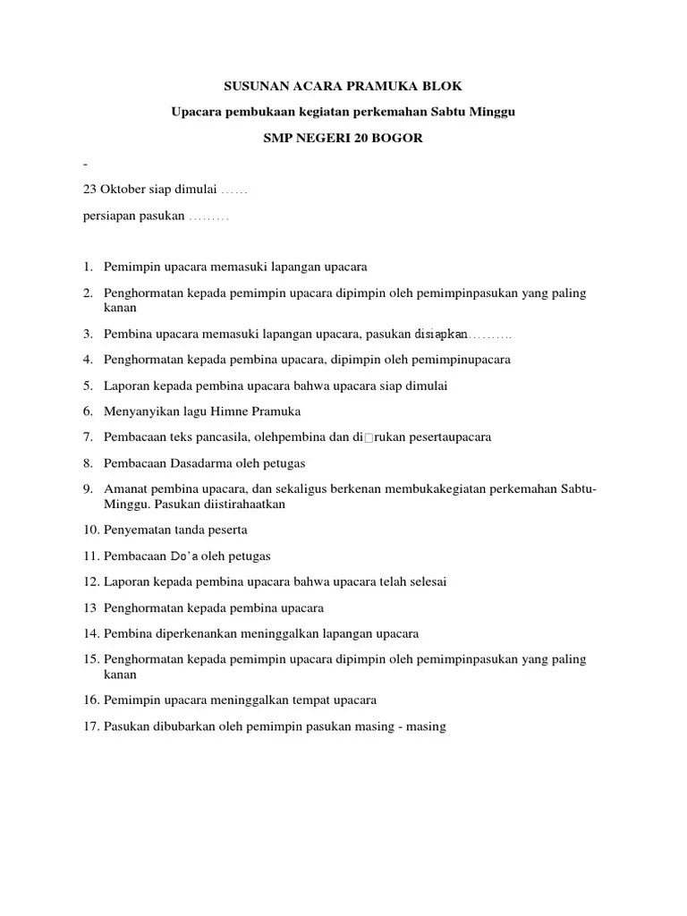 Susunan Acara Pramuka Blok | PDF