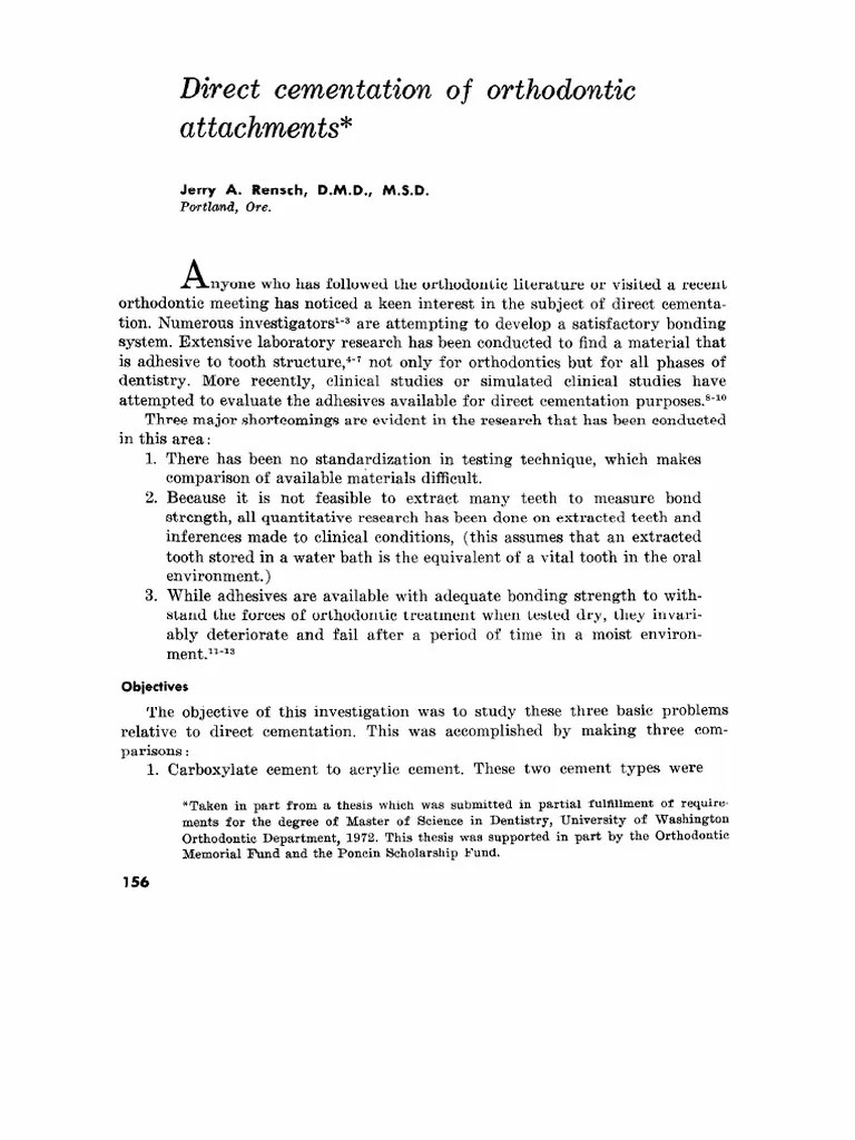 Direct Cementation of Orthodontic Attachments PDF Orthodontics