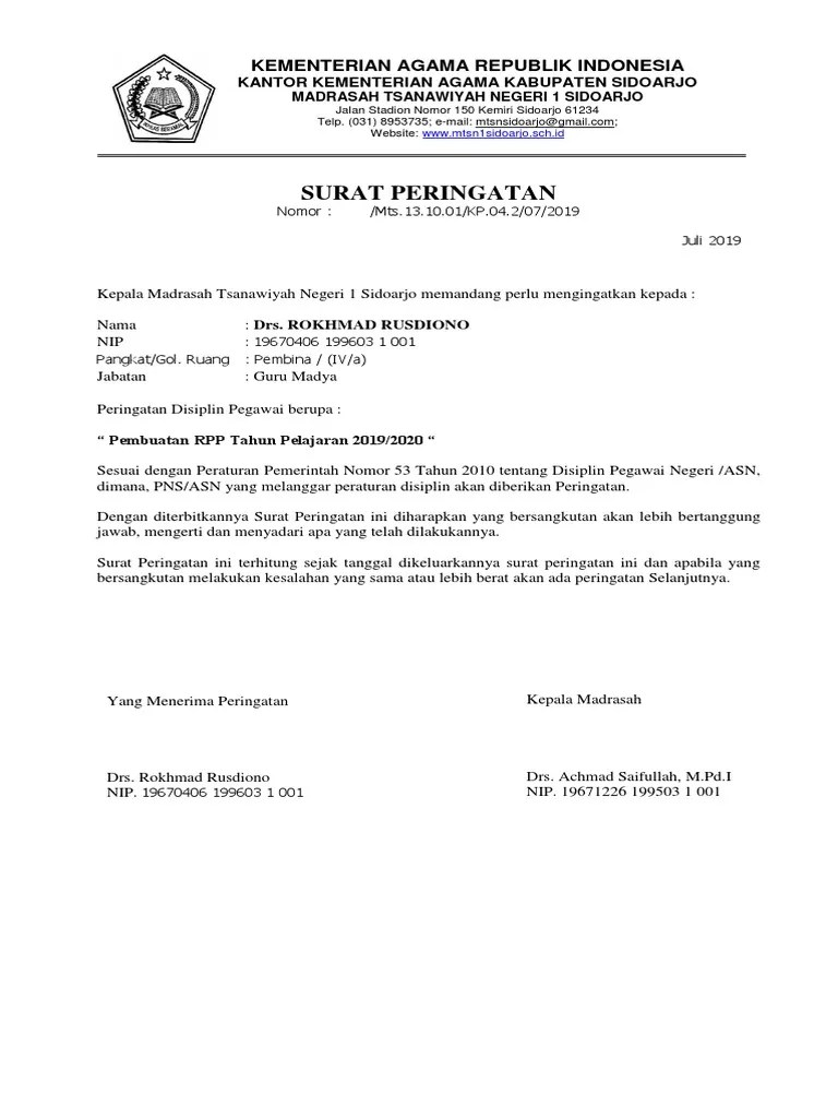 Surat Teguran Pns Tertulis Kemenag