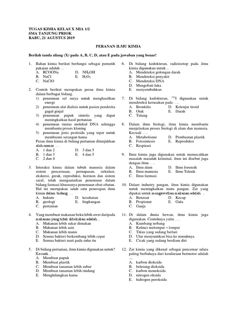 Tugas Kimia Kelas X Mia - Peranan Ilmu Kimia