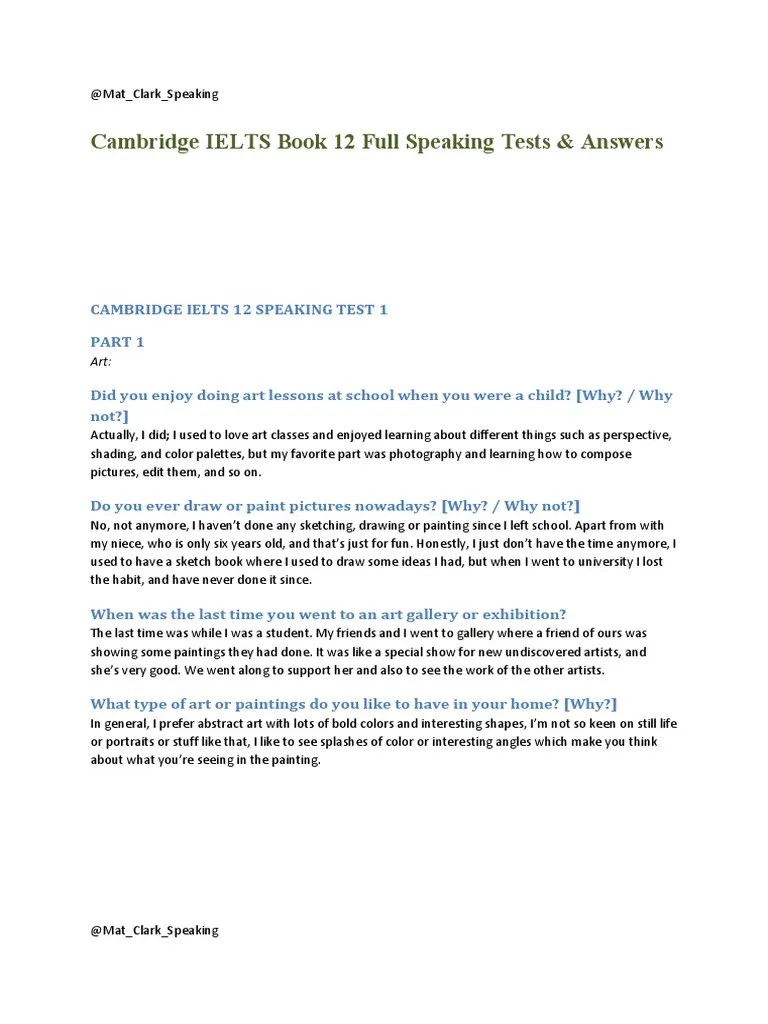 1clark Mat Cambridge Ielts Book 12 Full Speaking Tests Answer PDF