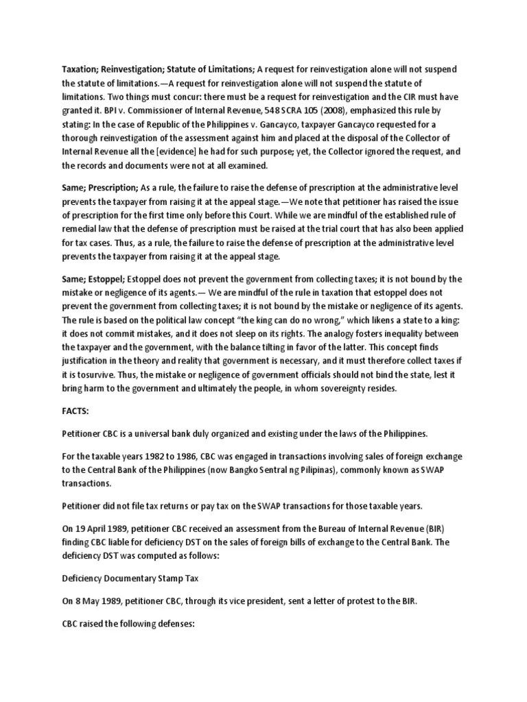 China Banking Corporation Vs CIR PDF Statute Of Limitations Taxes