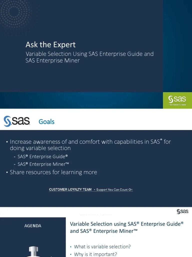 Variable Selection in SAS Enterprise Guide and SAS Enterprise Miner