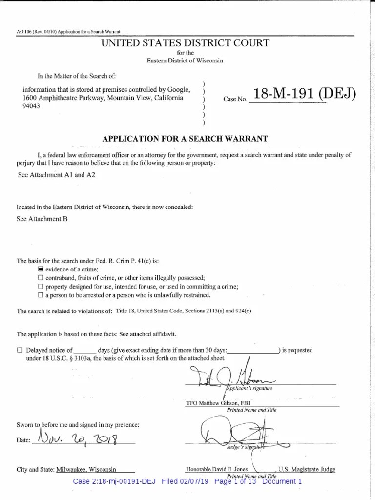 Google reverse location search warrant