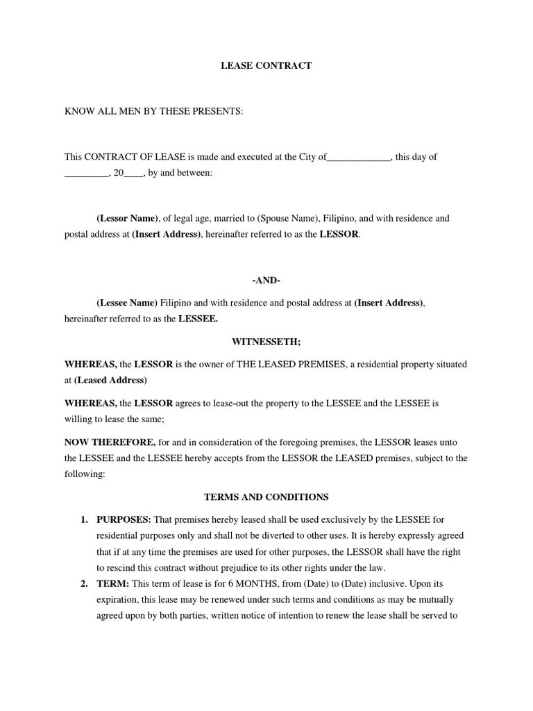 Philippine Lease Contract PDF Lease Government