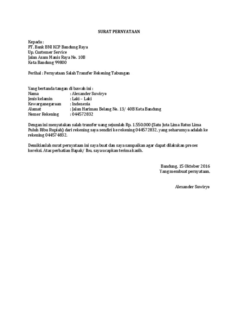 Contoh Surat Ke Cimb Salah Transfer Duit