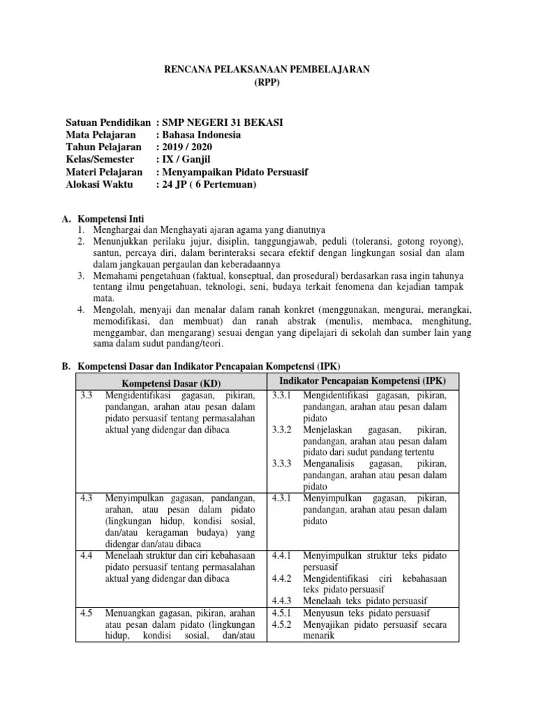 RPP 2 Menyampaikan Pidato Persuasif AGUSTUS 2019 | PDF