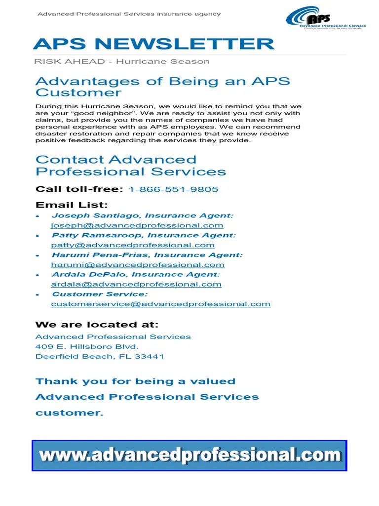 APS Insurance Newsletter 08292019